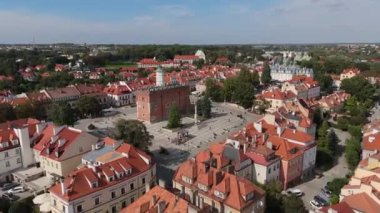 Güzel manzara Eski Kasaba Pazar Meydanı Sandomierz Hava Manzarası Polonya. Yüksek kalite 4k görüntü