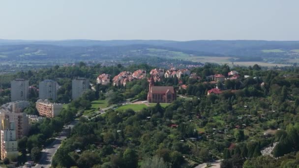 Piękny Panoramiczny Kościół Górski Przemysl Aerial View Poland Wysokiej Jakości — Wideo stockowe