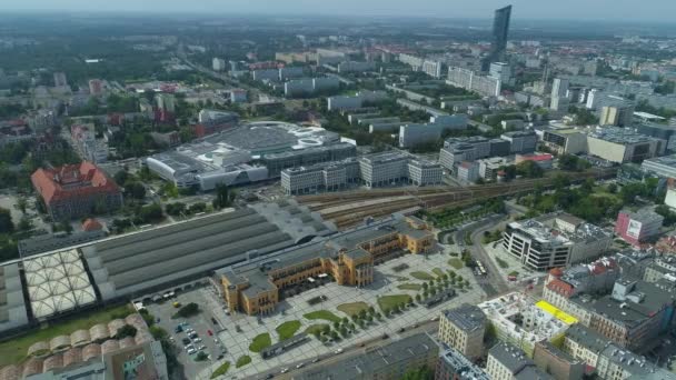 Gyönyörű Főpályaudvar Wroclaw Aerial View Lengyelország Kiváló Minőségű Felvételek — Stock videók