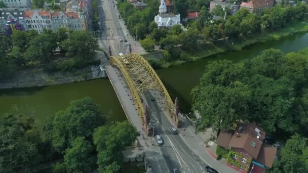 Zwierzyniecki Bridge Wroclaw Aerial View Poland High Quality Footage — Stock Video