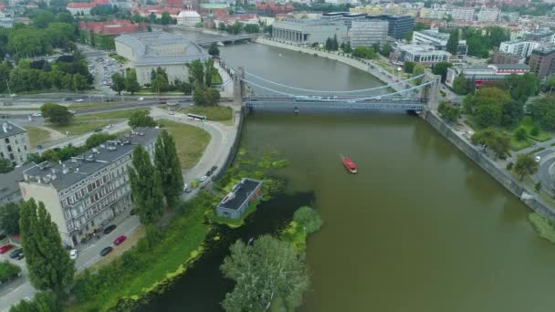 Panorama Grundwald Bridge Wroclaw Luchtfoto Polen Hoge Kwaliteit Beeldmateriaal — Stockvideo