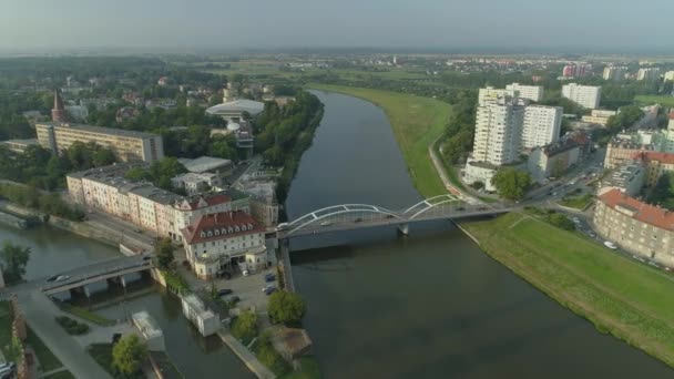 Magnifique Pont Panorama Rivière Opole Vue Aérienne Pologne Images Haute — Video