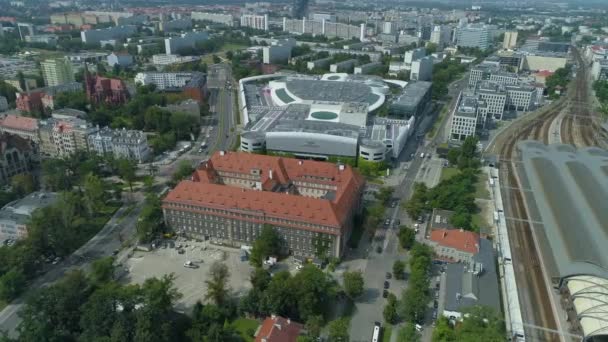 Güzel Panorama Pkp Alışveriş Merkezi Wroclaw Hava Manzaralı Polonya Yüksek — Stok video