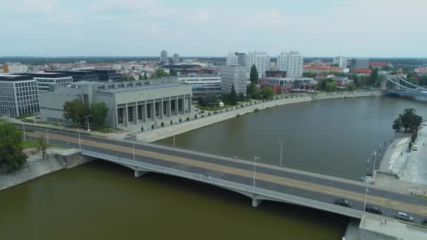 Güzel Barış Köprüsü Wroclaw Hava Manzaralı Polonya Yüksek Kalite Görüntü — Stok video