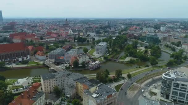 Prachtige Panorama Islands River Odra Wroclaw Aerial View Polen Hoge — Stockvideo