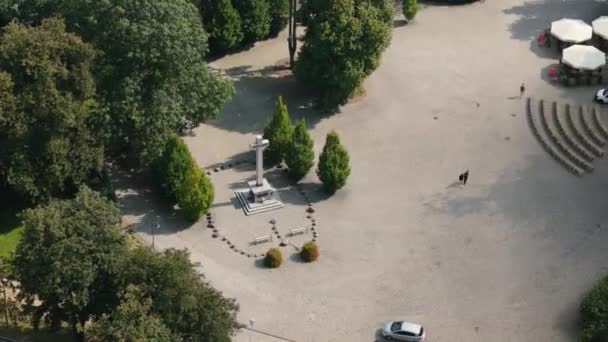 Prachtig Landschap Millennium Cross Square Pulawy Aerial View Polen Hoge — Stockvideo