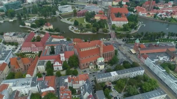 Beautiful Panorama Sand Island Wroclaw Aerial View Poland High Quality — Stock Video