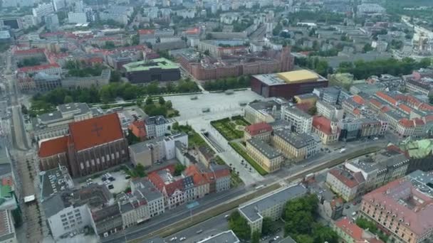 Panorama Freedom Square Wroclaw Aerial View Puola Laadukas Kuvamateriaalia — kuvapankkivideo