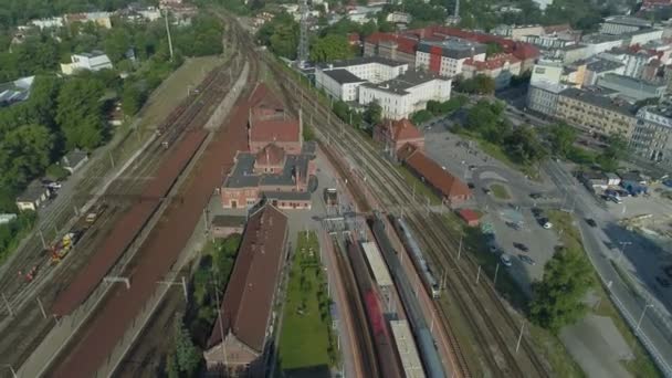 Όμορφη Πανόραμα Σιδηροδρομικός Σταθμός Opole Aerial View Πολωνία Υψηλής Ποιότητας — Αρχείο Βίντεο