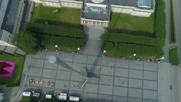 Вид Сверху Вниз Шпилю Iglica Wroclaw Воздуха Польшу Высококачественные Кадры — стоковое видео