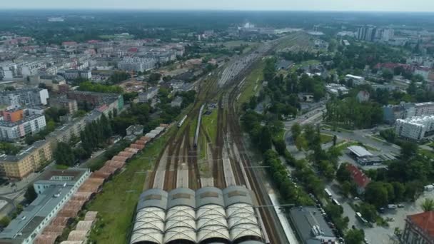 Lindos Trens Móveis Main Wroclaw Vista Aérea Polônia Imagens Alta — Vídeo de Stock