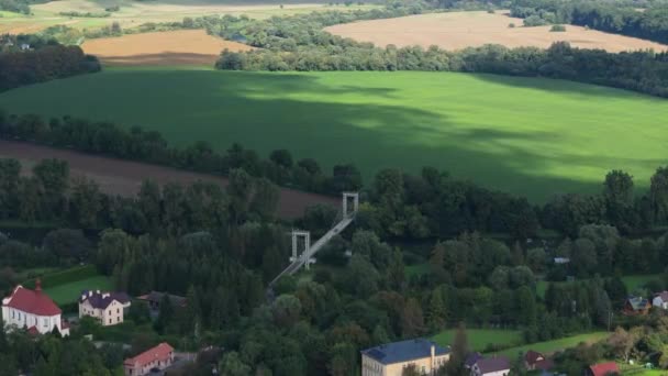 Beautiful Park Bridge River San Krasiczyn Aerial View Polsko Vysoce — Stock video