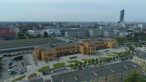 Schöner Hauptbahnhof Breslau Luftaufnahme Polen Hochwertiges Filmmaterial — Stockvideo