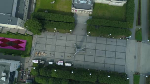 Вид Сверху Вниз Шпилю Iglica Wroclaw Воздуха Польшу Высококачественные Кадры — стоковое видео