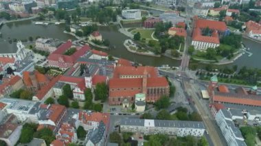 Güzel Panorama Kum Adası Wroclaw Hava Manzaralı Polonya. Yüksek kalite 4k görüntü