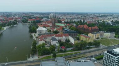 Güzel Panorama Ostrow Tumski Wroclaw Hava Manzaralı Polonya. Yüksek kalite 4k görüntü