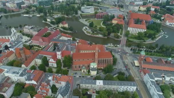 Beautiful Panorama Sand Island Wroclaw Aerial View Poland High Quality — Stock Video