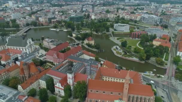 Beautiful Panorama Islands River Odra Wroclaw Aerial View Poland High — Stock Video