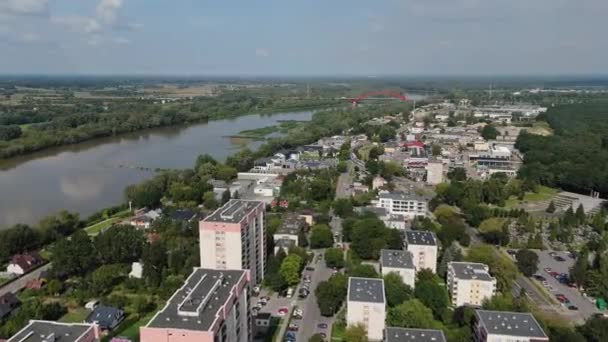 Prachtige Landschap Housing Estate River Vistula Pulawy Aerial View Polen — Stockvideo
