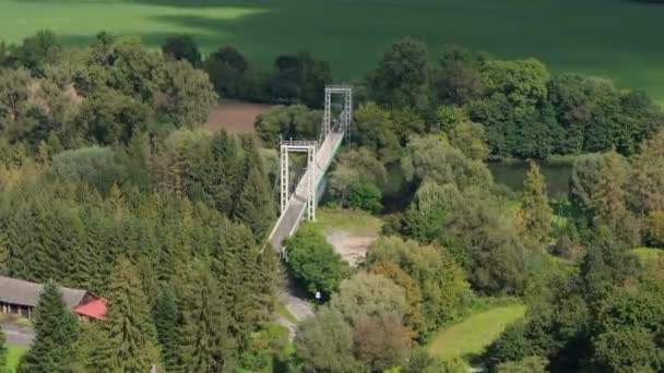 Bellissimo Park Bridge River San Krasiczyn Vista Aerea Polonia Filmati — Video Stock