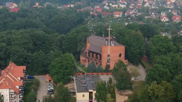Krásná Krajina Kostel Les Pulawy Letecký Pohled Polsko Vysoce Kvalitní — Stock video