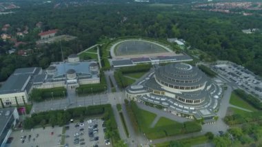 Panorama Centennial Hall Hala Stulecia Wroclaw Hava Görüntüsü Polonya. Yüksek kalite 4k görüntü