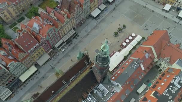 Beautiful Tower Old Town Market Square Wroclaw Vista Aérea Polónia — Vídeo de Stock