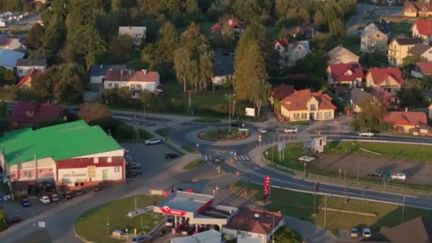 Krásný Kruhový Objezd Lesko Aerial View Polsko Vysoce Kvalitní Záběry — Stock video