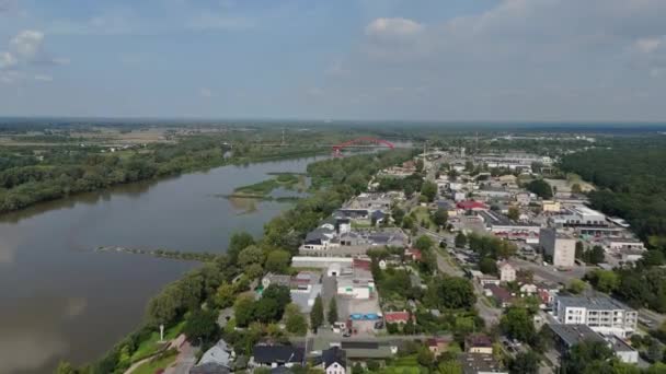 Schöne Landschaft Siedlung Fluss Weichsel Pulawy Luftaufnahme Polen Hochwertiges Filmmaterial — Stockvideo