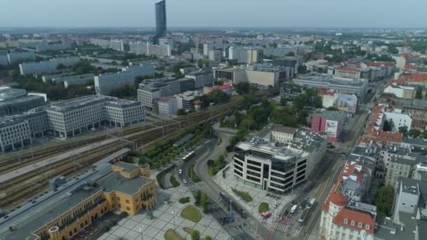 Güzel Pist Ana Tren Stasyonu Wroclaw Hava Manzaralı Polonya Yüksek — Stok video