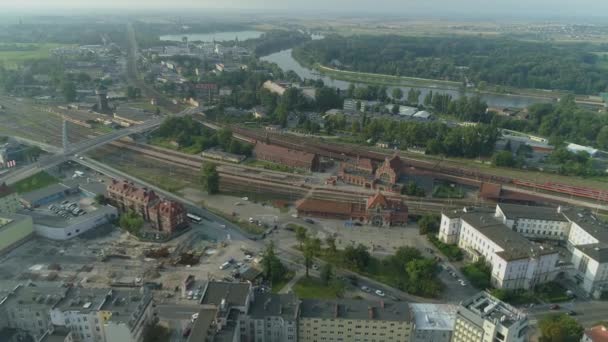 Hermosa Estación Tren Panorama River Opole Vista Aérea Polonia Imágenes — Vídeos de Stock