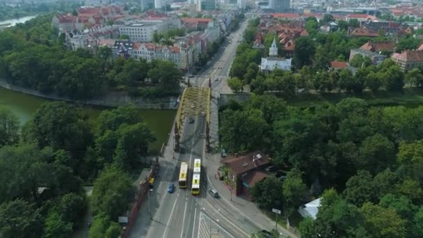 Zwierzyniecki Köprüsü Wroclaw Hava Görüntüsü Polonya Yüksek Kalite Görüntü — Stok video