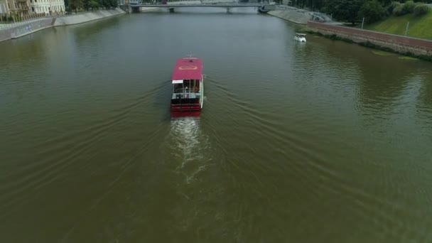 Όμορφη Βάρκα Ποταμός Odra Wroclaw Aerial View Πολωνία Υψηλής Ποιότητας — Αρχείο Βίντεο