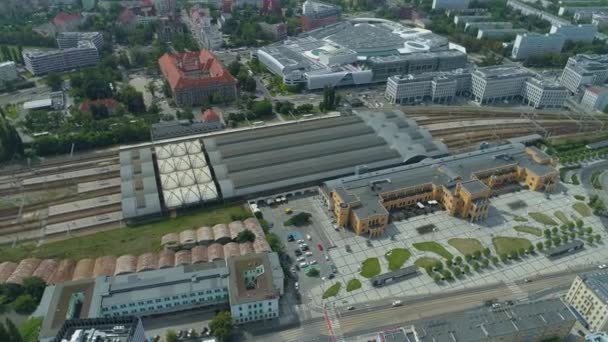Bella Stazione Ferroviaria Principale Breslavia Vista Aerea Polonia Filmati Alta — Video Stock