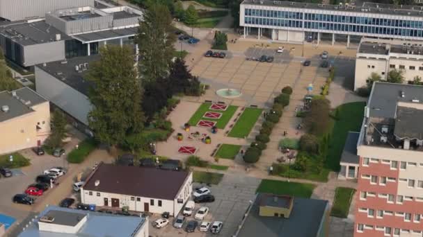 Krásná Krajina Fontána Chopin Náměstí Pulawy Aerial View Polsko Vysoce — Stock video