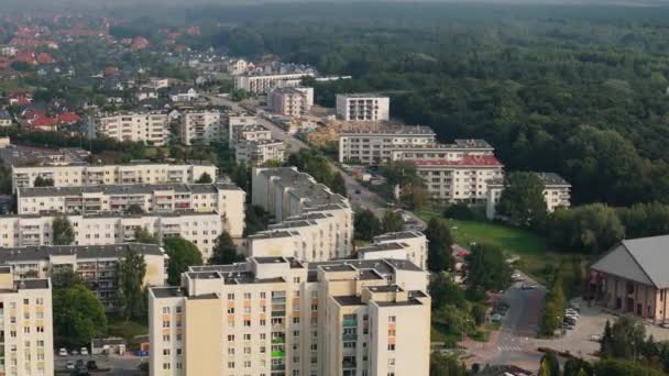 Prachtige Landschap Housing Estate Skyscrapers Pulawy Aerial View Polen Hoge — Stockvideo