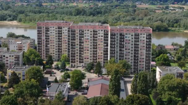 Gyönyörű Táj Felhőkarcolók Folyó Vistula Pulawy Aerial View Lengyelország Kiváló — Stock videók