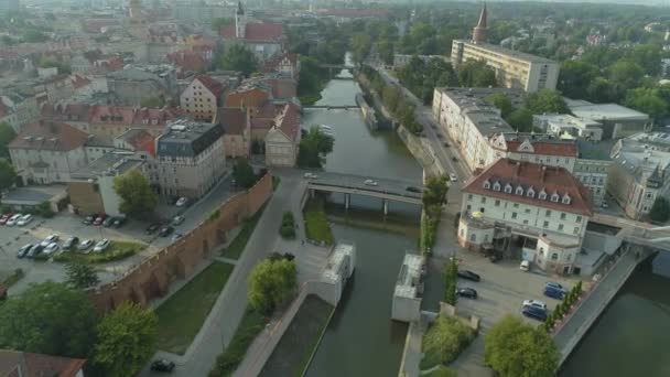 Beautiful Panorama Bridge River Opole Aerial View Poland High Quality — Stock Video