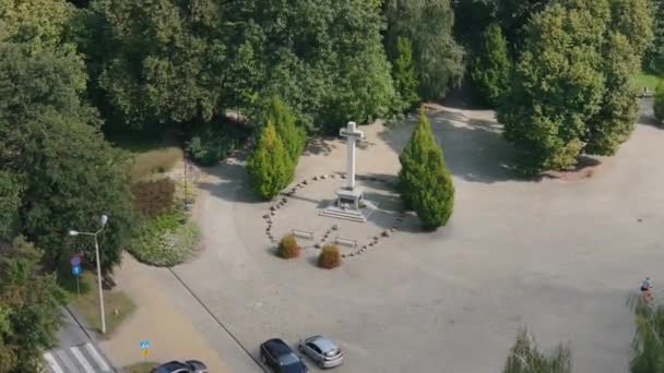 Prachtig Landschap Millennium Cross Square Pulawy Aerial View Polen Hoge — Stockvideo