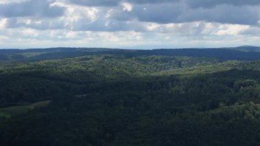 Güzel Peyzaj Dağları Ormanı Krasiczyn Przemysl Hava Görüntüsü Polonya. Yüksek kalite 4k görüntü