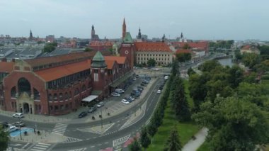 Güzel Pazar Salonu Wroclaw Hava Manzarası Polonya. Yüksek kalite 4k görüntü