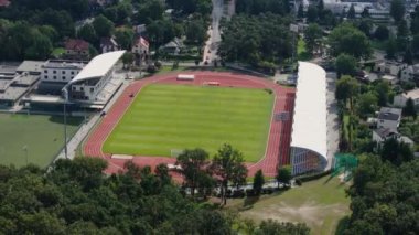 Güzel Peyzaj Stadyumu Pulawy Hava Manzarası Polonya. Yüksek kalite 4k görüntü