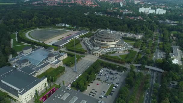 Panorama Centennial Hall Hala Stulecia Wroclaw Aerial View Polsko Vysoce — Stock video