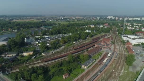 Bela Estação Ferroviária Panorama Opole Vista Aérea Polónia Imagens Alta — Vídeo de Stock