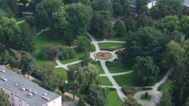 Fontein Het Onafhankelijkheidsplein Downtown Pulawy Aerial View Polen Hoge Kwaliteit — Stockvideo