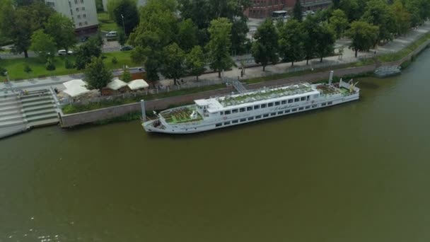 Ship Dock Harbor River Odra Wroclaw Vista Aérea Polonia Imágenes — Vídeos de Stock