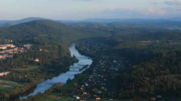 Piękny Krajobraz Rzeka Góry Lesko Aerial View Poland Wysokiej Jakości — Wideo stockowe