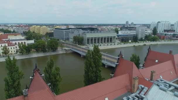 Prachtige Peace Bridge Wroclaw Aerial View Polen Hoge Kwaliteit Beeldmateriaal — Stockvideo