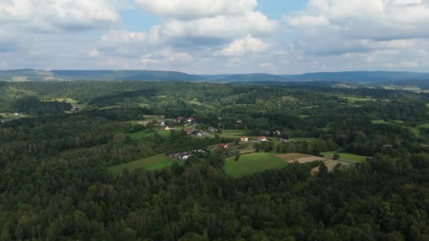 Indah Panorama Lesko Pegunungan Udara Pemandangan Polandia Rekaman Berkualitas Tinggi — Stok Video