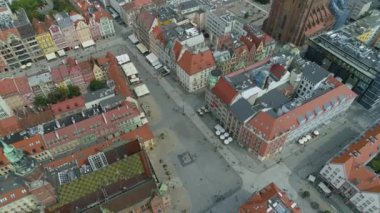 Güzel Eski Kasaba Pazar Meydanı Wroclaw Hava Manzarası Polonya. Yüksek kalite 4k görüntü